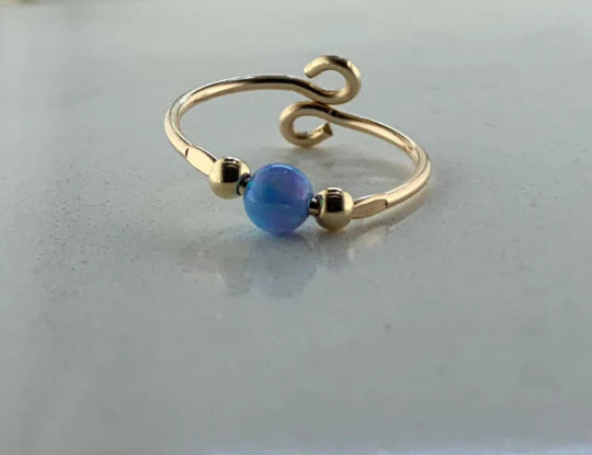 Blue Opal Bead Toe Ring